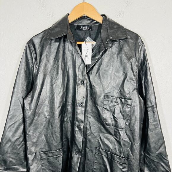 Cider Button Down Polyurethane Shirt Long Sleeve Casual Black - M - Picture 3 of 4